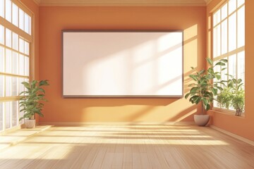 Wall Mural - Conference room interior with blank projection screen, window. Mockup wall 