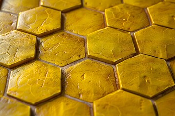 Canvas Print - Vibrant Yellow Hexagonal Tiles with Textured Surface