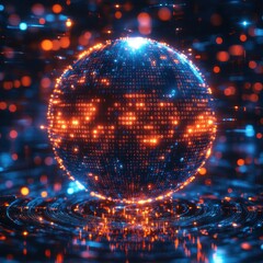 Poster - Glowing Binary Code Sphere on Rippling Water Surface - Abstract Technology Concept.