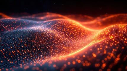 Poster - Abstract Digital Wave with Glowing Particles on Dark Background.
