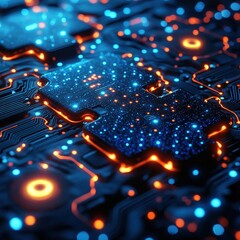 Poster - Abstract High-Tech Circuit Board with Glowing Connections, Futuristic Network Design.