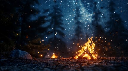 Wall Mural - under the stars new year celebrations abstract background with defocused bokeh lights, campfires glo