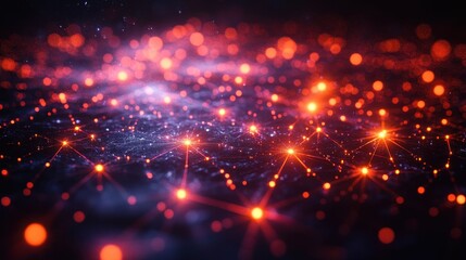 Poster - Abstract Network of Glowing Red Points Connected by Lines on a Dark Background.