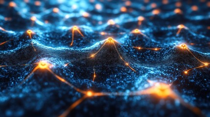 Poster - Abstract Network Connection with Glowing Nodes on Blue Textured Surface, Data Communication.