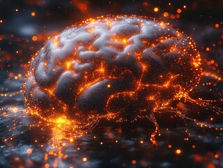 Poster - Glowing Brain Abstract 3D Render of Neural Network, Artificial Intelligence, and Human Brainpower