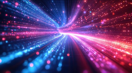 Poster - Abstract Futuristic Digital Data Stream with Red and Blue Light Particles.