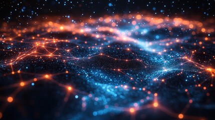 Poster - Abstract Digital Network Connection with Glowing Nodes and Lines Against a Dark Background