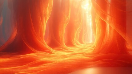Poster - abstract glowing orange canyon, ethereal light, flowing fabric textures, digital art.