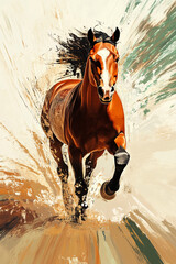 Wall Mural - Abstract horse in a business race, running towards a finish line, symbolizing competition and speed in the corporate world. 