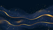 © Thiago - Elegant and timeless navy blue background with soft gold accents, featuring flowing waves and sparkling golden dots, perfect for sophisticated designs. Timeless. Illustration