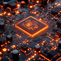 Poster - Glowing CPU Microchip on Circuit Board High-Resolution 3D Render of Advanced Technology