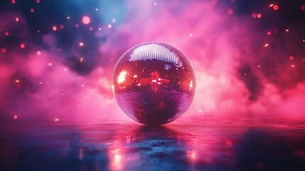Poster - Disco Ball. Party or corporate event. Festive bright background with colorful dancing and fun