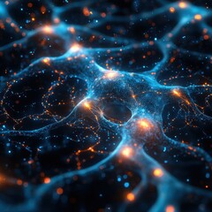 Poster - Abstract Neural Network Connections with Glowing Nodes and Interconnecting Lines on Dark Background.