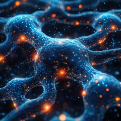Poster - Abstract Neural Network Connection with Glowing Nodes, Digital Data Transfer, Artificial Intelligence Concept.