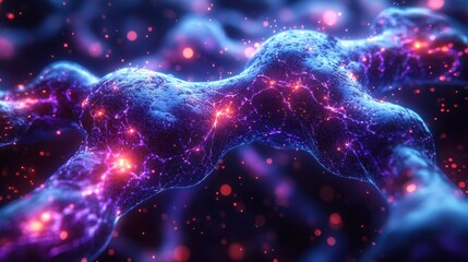 Poster - Microscopic Abstract Glowing Blue and Pink Cell Structure with Energetic Sparks - 3D Render