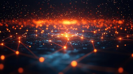 Poster - Abstract Digital Network with Glowing Nodes and Connections, Artificial Intelligence and Data Flow Concept.
