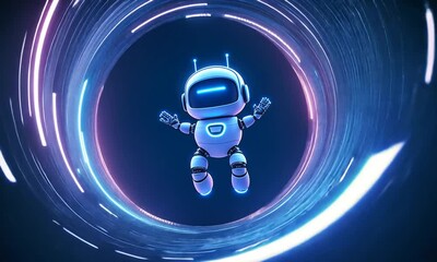cute robot human technology character mascot tech background ai generated video concept