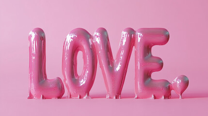 Poster - Bright pink love sculpture on a soft pink background, evoking warmth and affection in a modern artistic display