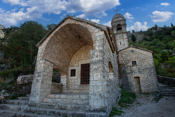 Wall Mural - The Church of Our Lady of Remedy on the slope of St. John mountain above Old Town of Kotor, Montenegro.