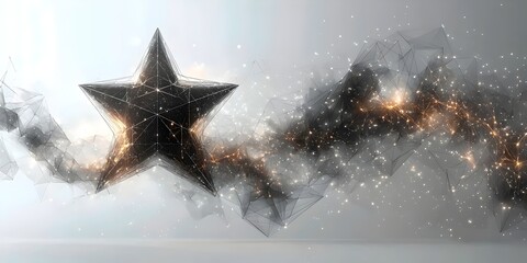 Poster - A futuristic, geometric star surrounded by a shimmering cosmic backdrop, blending black and golden hues with a network of luminous particles, creating a captivating visual experience.