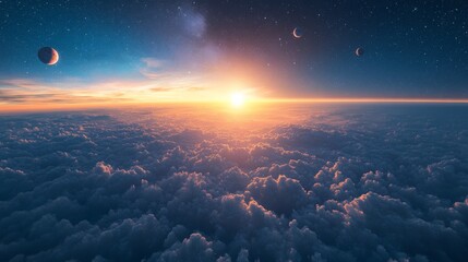 Wall Mural - Sunrise Over Alien Planets