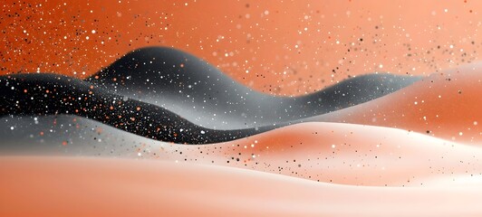 Poster - An abstract landscape featuring smooth, flowing waves in shades of black, orange, and white, creating a sense of depth and texture amidst a dreamy atmosphere.