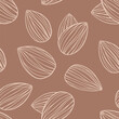 © ilonitta - Line Art Stylized Almond Seeds Vector Seamless Pattern in Mocha Mousse Trendy Color of the Year 2025 for Wallpapers or Fabric Textile Design