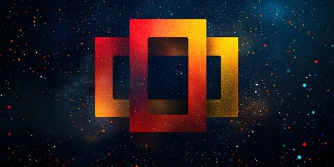 Poster - An abstract composition featuring three rectangular frames in gradient hues of red and orange, set against a vibrant cosmic background filled with colorful stars.