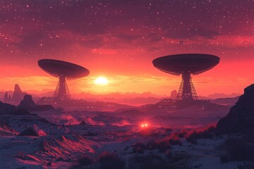Wall Mural - A radio telescope aimed at the sky, Stock.