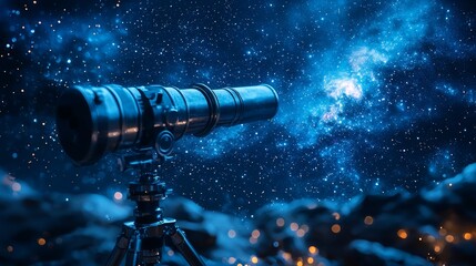 Wall Mural - marvel at the exploration captured by a low angle shot of a telescope aimed at the expansive night s