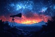 © serdon - The silhouette of a white telescope tripod stands alone against a dark sky, serving as an optical instrument for discovering the cosmos.