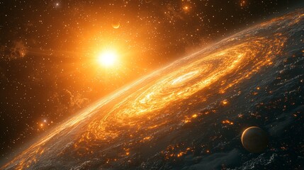 A stunning planet in the cosmos, adorned with shimmering rings and vibrant nebulae.