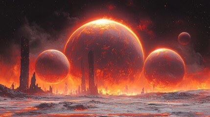Wall Mural - a vivid space landscape with various planets and stars.