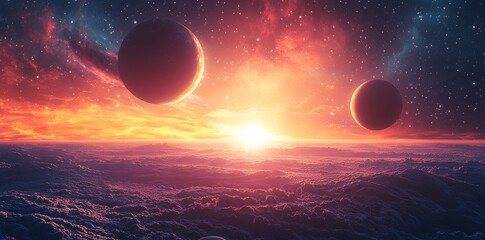 Wall Mural - a cosmic vista featuring planets, stars, and galaxies in the vastness of space, highlighting the spl