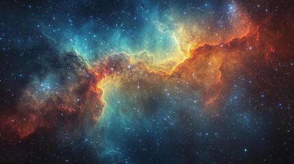 Wall Mural - a dark, magical cosmos with a cloudy sky in various colors, featuring shining stars and constellatio