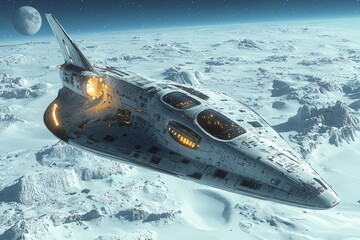 Wall Mural - a cutting-edge space station set against the backdrop of deep space. sci-fi wallpaper stock.