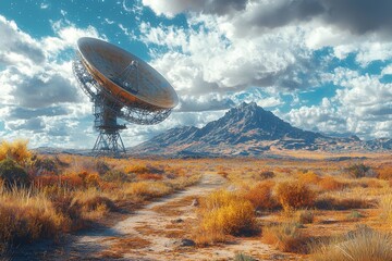 Wall Mural - The radio telescope points towards the sky, its antenna rotating for astronomical space science.