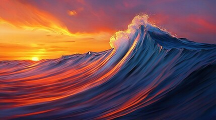 Wall Mural - a stunning seascape featuring a sunset over the ocean with waves crashing on the shore, captured in 
