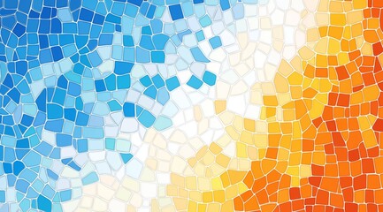 Poster - abstract background in the form of mosaic pieces in orange, white and blue tones