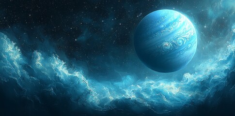 Wall Mural - embark on an adventure to witness the stunning splendor of neptune, the far-off blue planet in our e