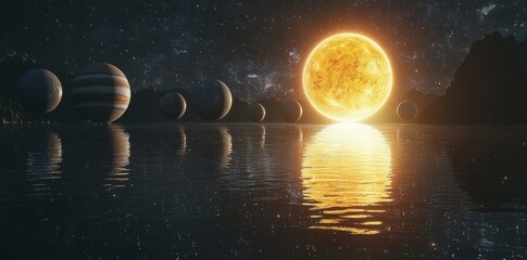 Wall Mural - an assortment of exoplanets set against the blackness of space, exhibiting unique textures and vibra