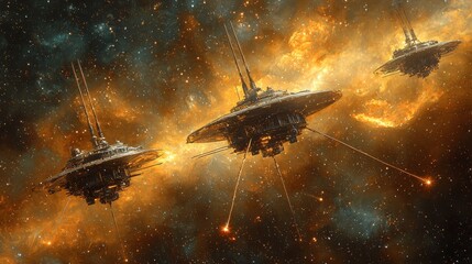Wall Mural - a detailed image of a deep space probe journeying through the universe, with far-off stars and nebul