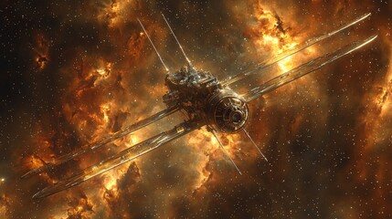 Wall Mural - a zoomed-in view of a deep space probe navigating the cosmos, set against a background of distant st