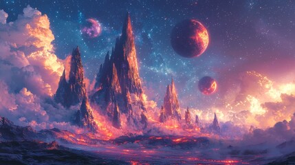 Wall Mural - a vibrant space scene featuring numerous planets and stars.