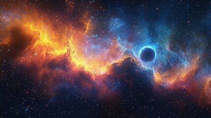 Wall Mural - a lone planet amidst a wide-open space filled with vibrant nebulas and sparkling stars.