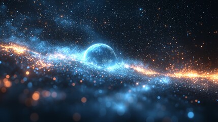 Wall Mural - a dark sky with a bright light at its center, surrounded by stars that fill the sky.