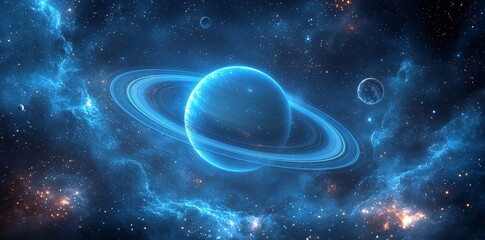 Wall Mural - space art depicting planetary rings, nebulae, celestial bodies, and exoplanet exploration in the cos