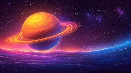 Wall Mural - wallpaper showcasing a luminous cartoon planet with striking accents in cosmic space.