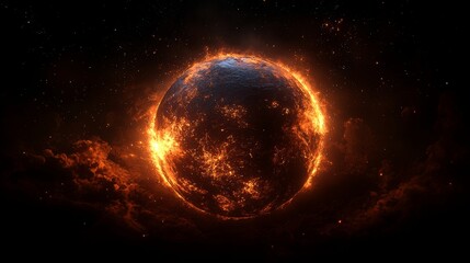 Wall Mural - a brilliantly illuminated planet wallpaper featuring rings, set against a backdrop of dark cosmic sp