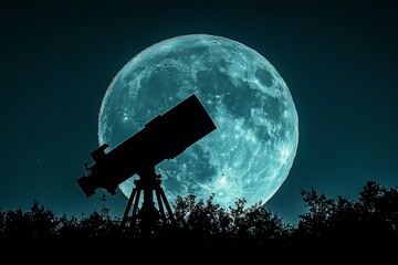 Wall Mural - the outline of a telescope with a large moon behind it, symbolizing astronomy and the exploration of